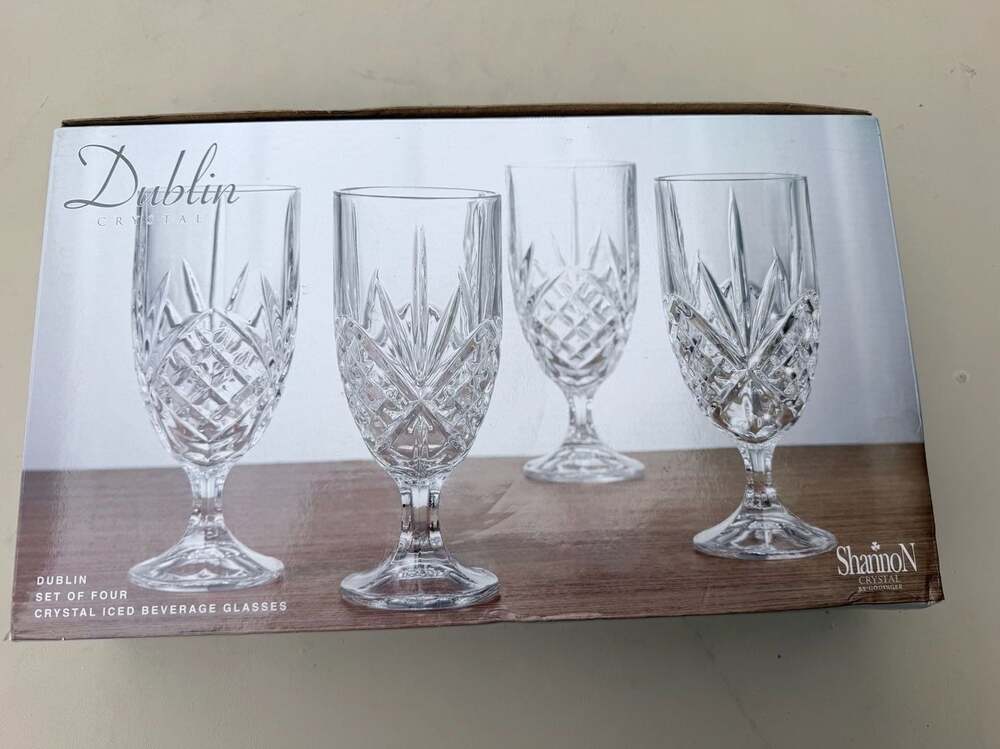 Shannon Crystal by Godinger Dublin Crystal Set of Four 14 oz Iced Beverage Glass